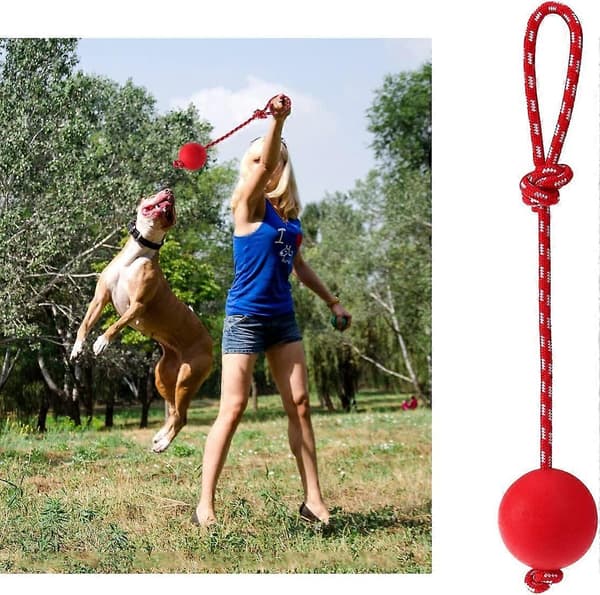 Kæledyr Bold Med Snor Diameter 7 Cm Gummi Tygelegetøj Til Kæledyr, Rød