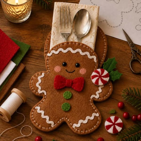 Julefilt Bestikopbevaring DIY Sæt 2026 Julepynt Christmas Tree Cutlery Bag