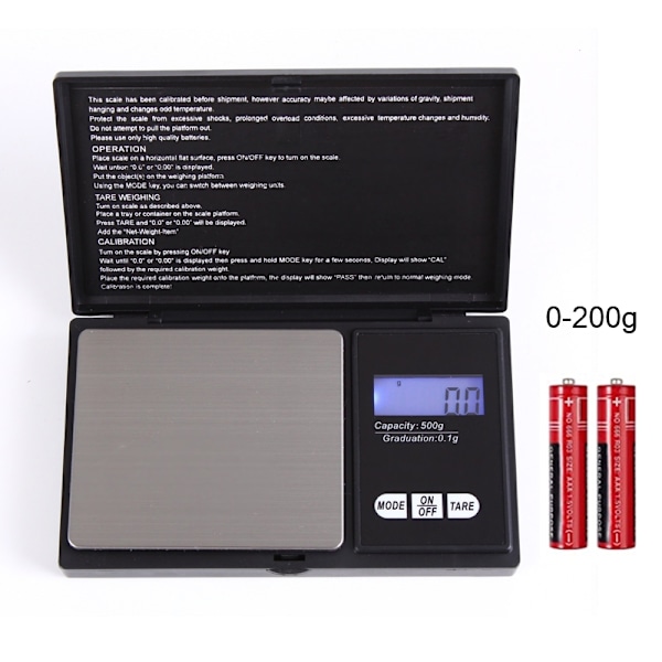 Digital vægt 0,01g - 200g lommevægt digital vægt inkl. batterier Silver grey Silvergrå