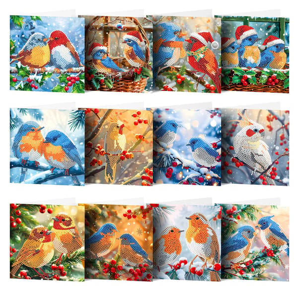 DIY Jule Diamantmaleri Sæt – Håndlavede Ferie Håndværksgavekort og Postkort til Festlige Hilsner 15*30CM HKDZ40 12-piece set