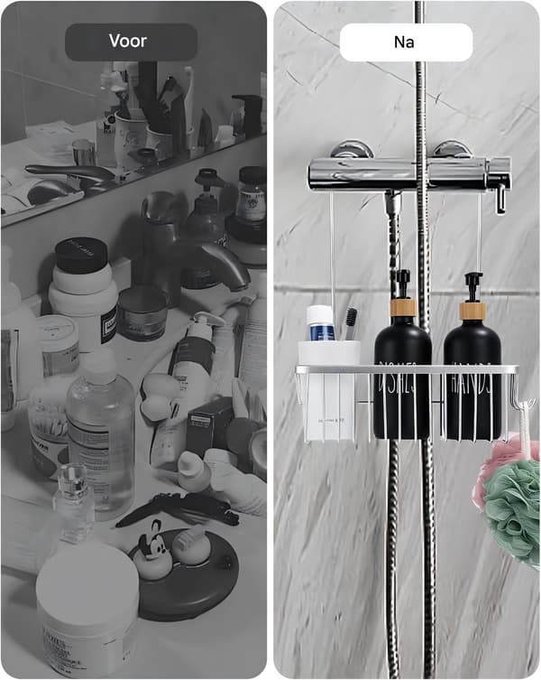 Brusekurv 30 cm Cremhvid Rustfrit Stål, Rustfri Organizer til Badeværelses Glasvægge black