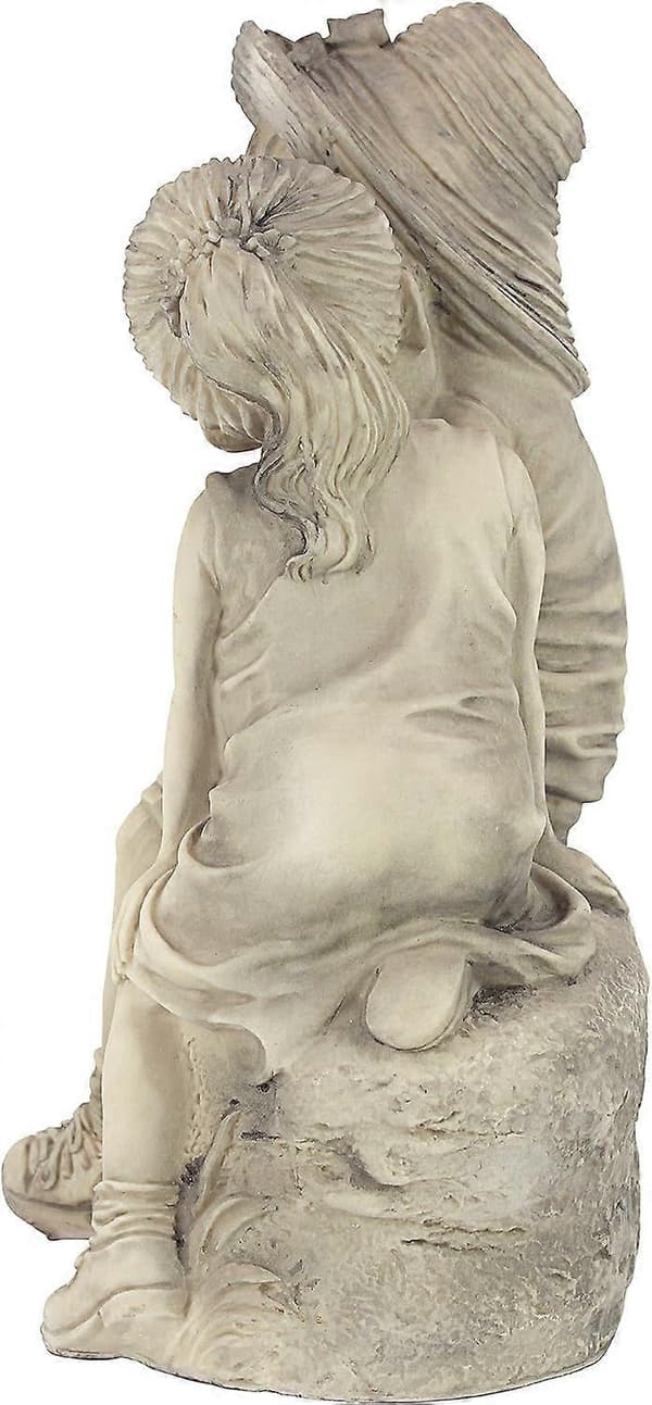 Kampanjesalg Lavere Barn Jente og Gutt Hagedekor Statue, polyresin, antikk stein