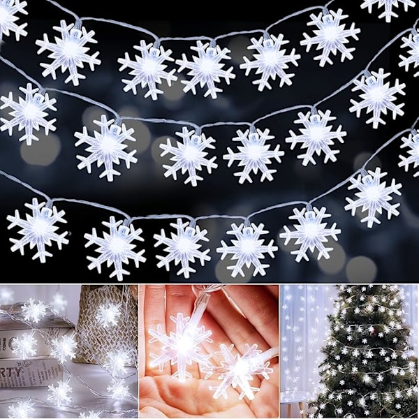80 LED 10m Julelys, snøflak lyslenke, lyslenke