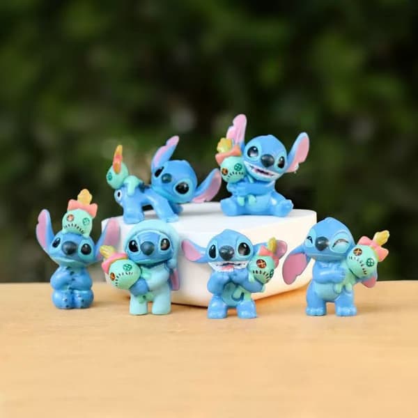 Stitch Minifigursett 6 design, PVC samleobjekt skrivebordsdekor for fans