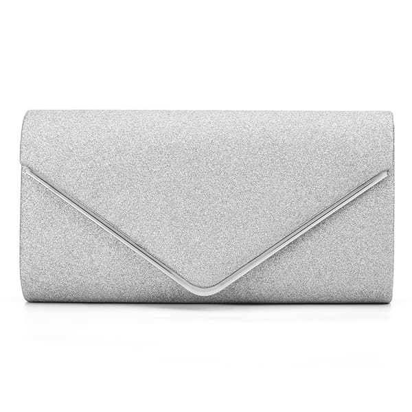 Dame Aften Taske Stilfuld Elegant Glitrende Fest Bryllup Håndtaske med Kæde til Bryllupsfest Formel Sølv Medium Størrelse[C](FQ)