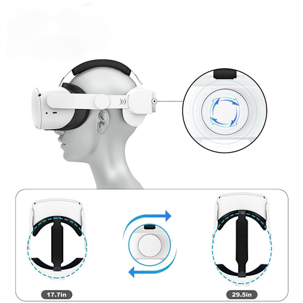 Justerbart hodebånd for Oculus/Meta Quest 2 VR-headset, VR-hodeband for Oculus Quest 2, VR-spillstøtte og komfort, hvit