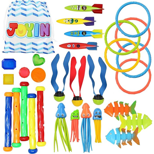 30 st Dykleksaker för Pool för Barn Set med Förvaringsväska Poolspel Sommar Simning Vatten Fiskleksaker
