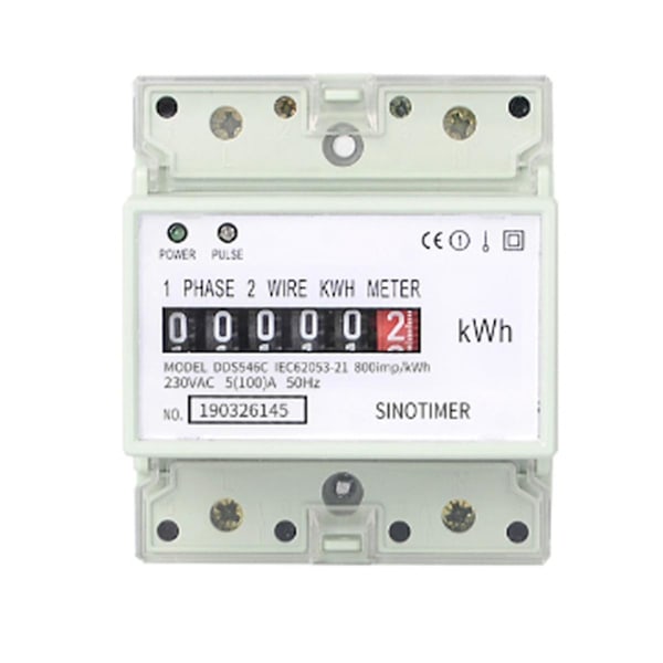 Elektrisk enfas tvåtråds AC 220V 100A energimätare KWh räknare förbruknings analog elektricitet