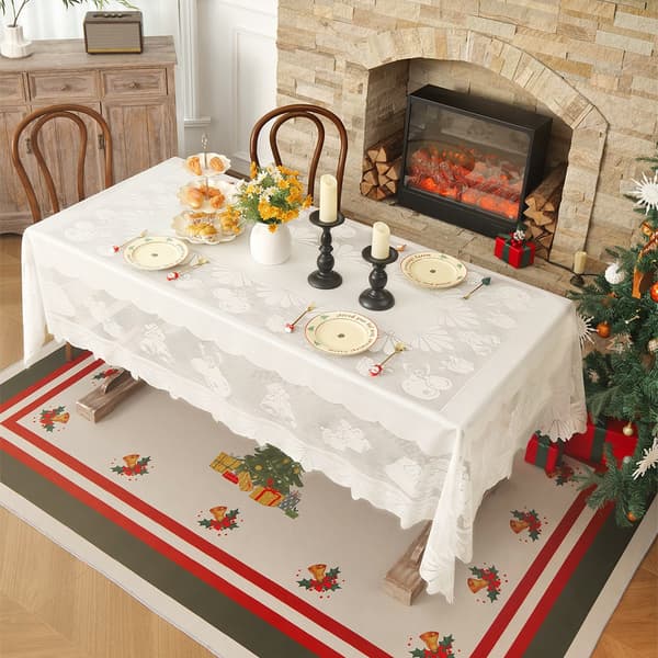Festlig Juleblonde duk - Broderet Polyester Juleborddekorasjon for en Stemningsfull Høytid Hvit L Hvit White L