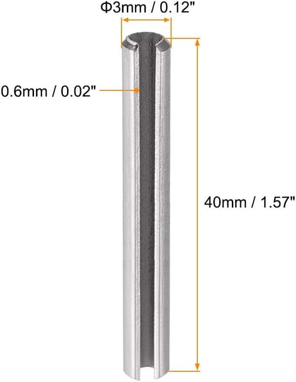 Fjederstift med slids - M3 x 40mm 304 Rustfrit Stål Split Fjeder Rullestifter Glat Overflade 50 stk