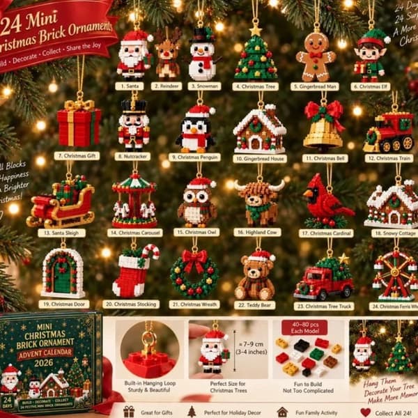 Mini julekalender 24 dagers mursteinspynt nedtelling gave til barn og voksne Christmas building blocks