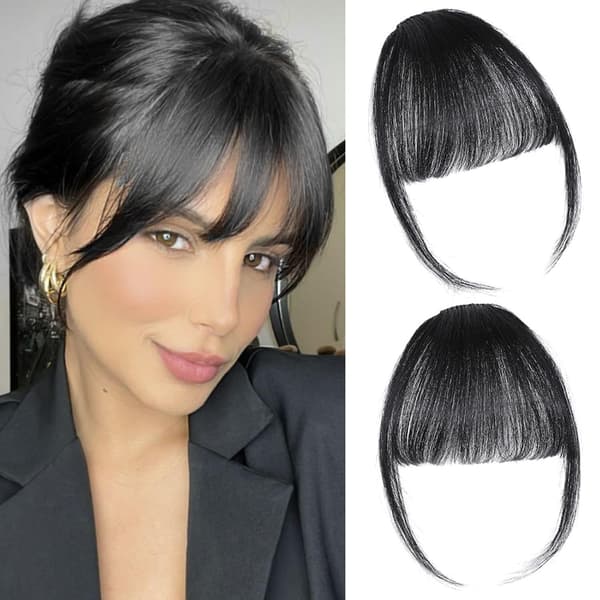Äkta hår Clip in Bangs, Falska Bangs Hår Clip on Bangs för Kvinnor Black