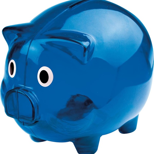 Suuri läpinäkyvä muovinen säästölipas, lahjaidea, säästölipas, rahalaatikko, yksittäin tai tuplapaketissa 12,5 x 10 x 10 cm (2, sininen) Blue