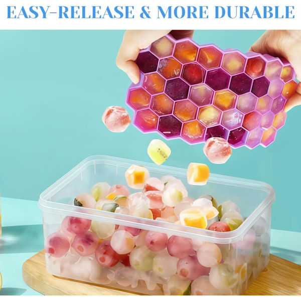 3-pack Silicone Ice Cube Tray with Lid, 37 Compartment Ice Maker, Easy Release, Reusable 111 Pieces Small Ice Cubes