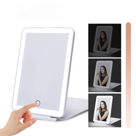 Foldbart Genopladeligt LED Spejl - Rejsespejl - Hvid
