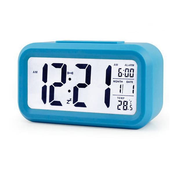 Digital Vekkerklokke med LED-display, Temperatursensor og Automatisk Dimming Blå