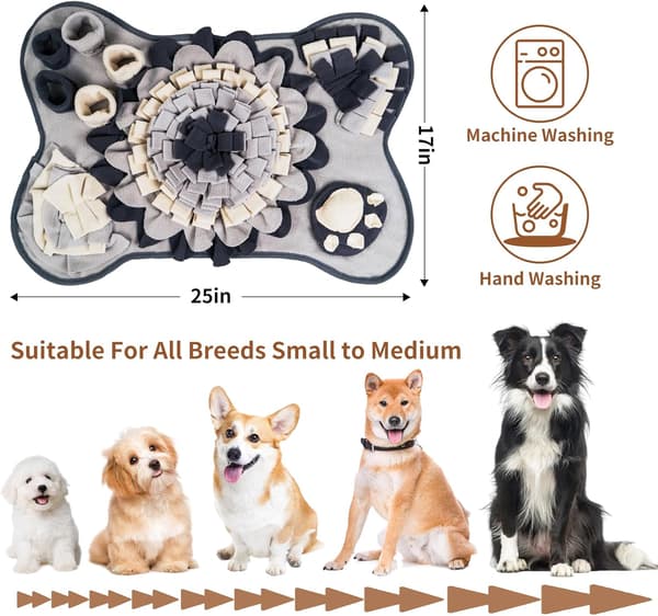 Snusemåtte til små og mellemstore hunde, interaktiv snusemåtte til hvalpe, mentalt puslespil til dufttræning og langsom fodring, stresslindring, grå