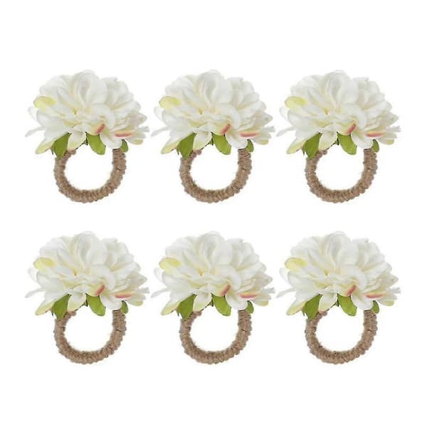 6 stk. Chrysanthemum Servietring til Valentinsdag Bryllup, hvid