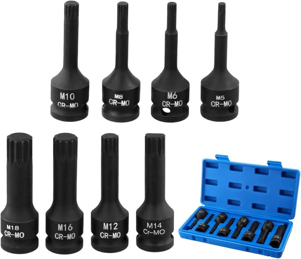8 stk. Spline Bit Socket Sett M5 - M18 1/2-tommers driv Chrome Vanadium Stål Multi Tooth Socket Sett