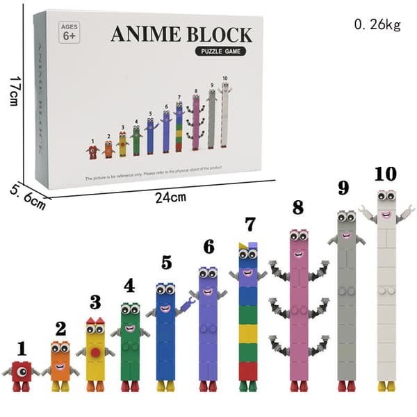 Number Blocks Byggeklodsfigurer Sæt med 10 Designs, Transformerbart Legetøj med Kort til Børnefestspil