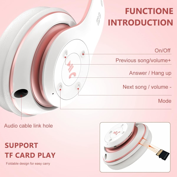 Bluetooth hovedtelefoner, over ear, med HD-mikrofon, FM, TF til PC