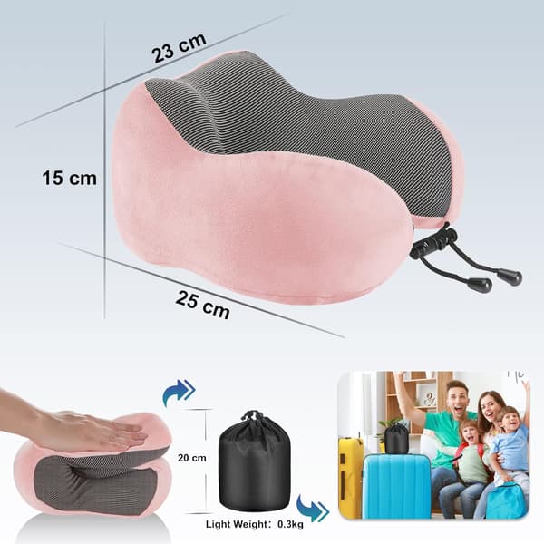 Justerbar Reisepute i Memory Foam med Ørepropper og Øyemaske Rosa for Fly og Bil