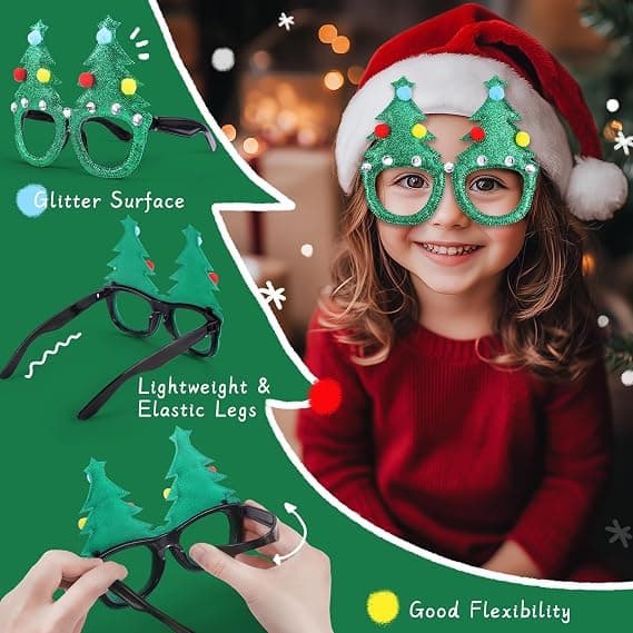 Julebordbriller Juleglitterpynt Unisex Innfatning Briller Festlig Tilbehør Gave Til Barn Flere Stiler