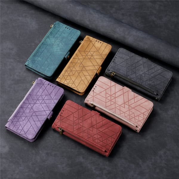 iPhone 17 Pro Max Skinnveske med geometrisk glidelås og sidespenne Rosa