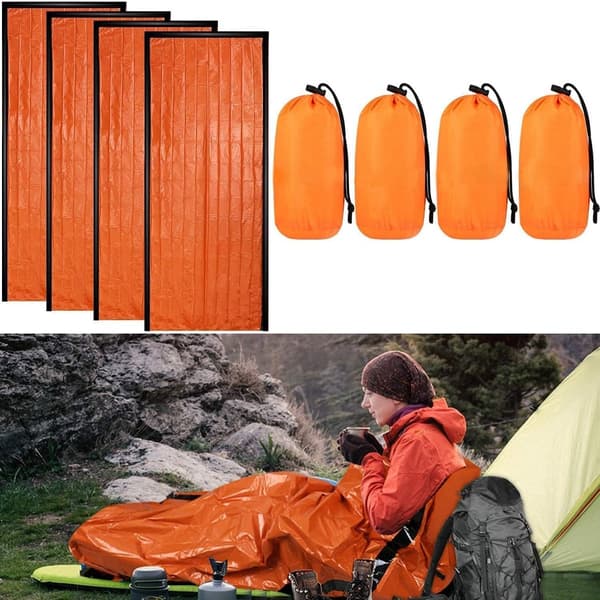 4-pack nödsovsäckar - Vattentät termisk överlevnadsfilt 215x90cm - Lätt Bivy-säck för camping vandring utomhusöverlevnad