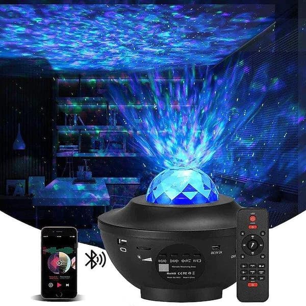 Galaxy Stjerneprojektorlampe med Bluetooth-højttaler og farveskiftende sort Black Svart