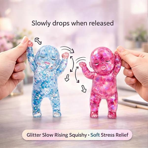 2 stk. baby squishy glitter langsomt stigende, squishy baby sensorisk fidget til stresslindring, blød sød klemme