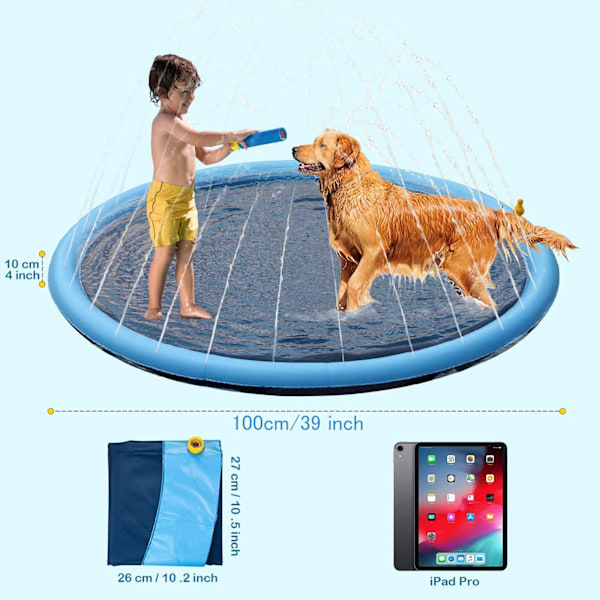 Vattenleksmatta för barn, hundpool, halkfri spraymatta, PVC-stänkskydd, husdjurspool, hundbad, sommarvattenspel utomhus för barn, vuxna, hundar