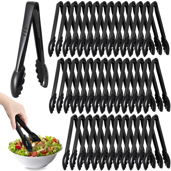 Förpackning med 40 plasttänger 9 tum cirka 22,9 cm engångsbuffétänger robusta solfjäderformade serveringstänger koltillbehör i bulk