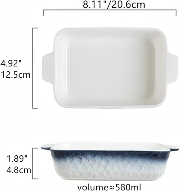 Keramisk Bakset Rektangel och Bred Bakformar Ugn Mikrovågsugn Diskmaskin Säker Grå Blå 20 cm