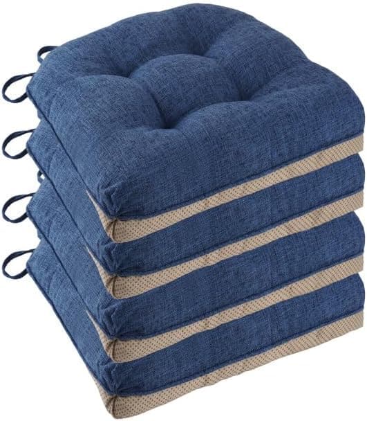 Halkfria sittdynor för stolar, set om 4, 46*43*9cm sittdyna med spår dark blue