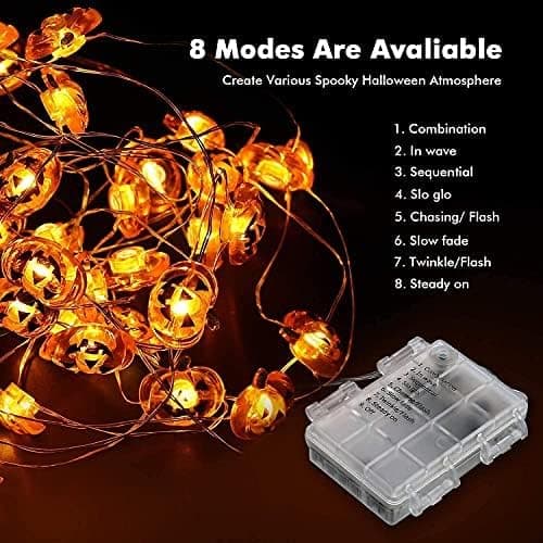 Halloween Pumpkin String Lights, 4m, 40 LED Lights, Orange, Autumn Decoration, Battery Operated with Remote Control and Timer