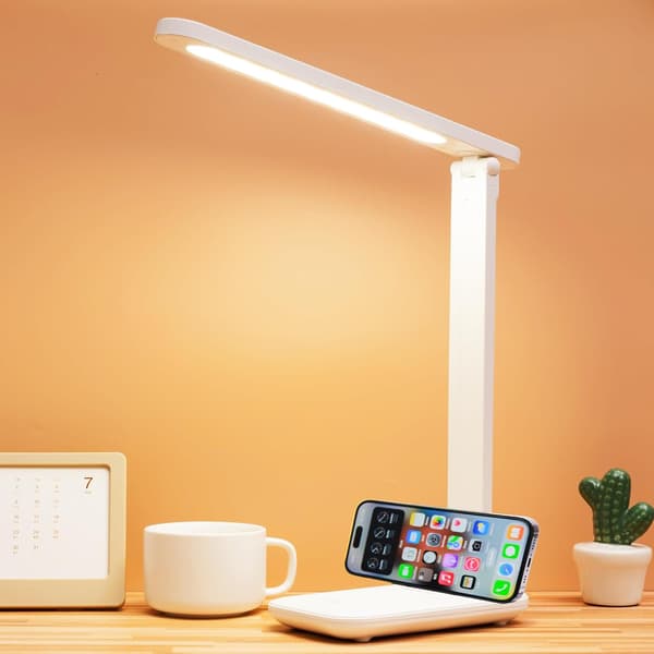 Hvit LED-bordlampe dimbar leselampe 3 lysmoduser øyebeskyttelse bordlampe kontortilbehør bordlampe med USB-lader egnet
