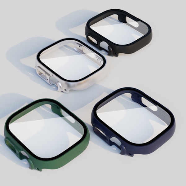 [2 ST] Paket Skal för Apple Watch Ultra 49mm Skydd Ingen Dimmig Härdat Glas Skärmskydd med Hård PC Skyddsram