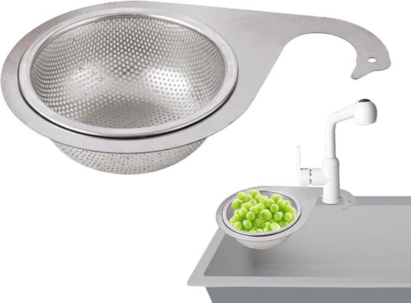 Diskho sil korg i rostfritt stål - Extra bred och djup design för frukttvätt - Anti-igensättande diskbänksfilter - Silver