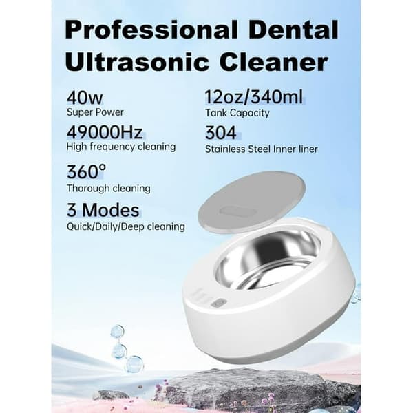 Professionel Ultralydsrenser 340ml 40W 49kHz til Gebis, Bøjler, Retainere, Smykker Sort