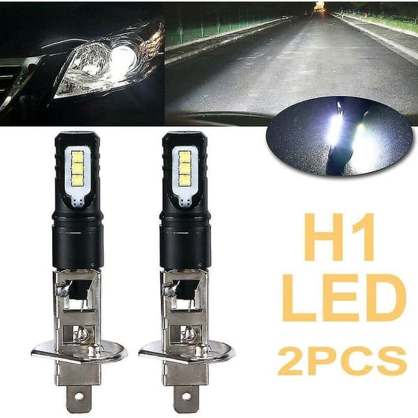 2x H1 6000k Super Bright White 6000lm Drl LED-frontlyktersett Hovedlys