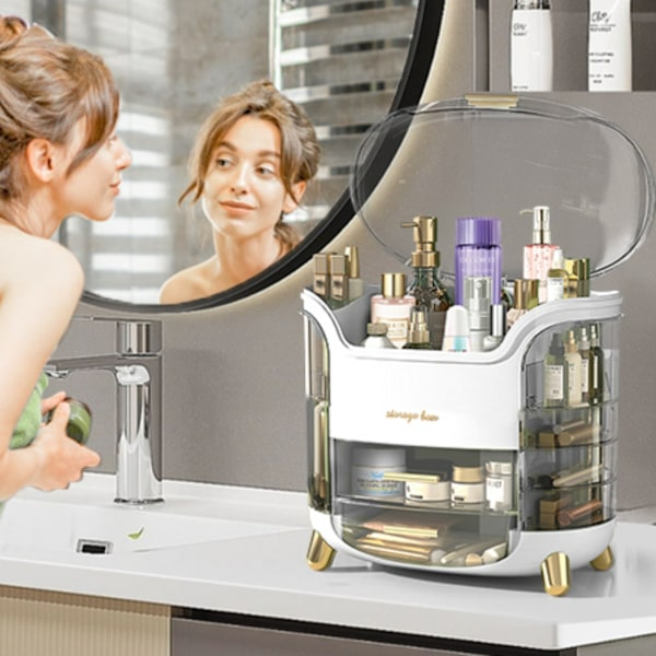 Luksuriøs Makeup Organizer - Vandafvisende, Støvfri, Stor Kapacitet Makeup Opbevaring med Låg til Badeværelsesbord, Soveværelse, Kommode