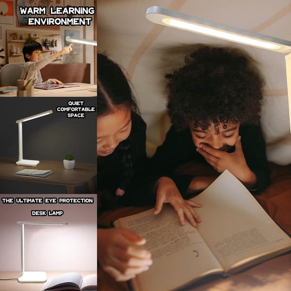 Hvit LED-bordlampe dimbar leselampe 3 lysmoduser øyebeskyttelse bordlampe kontortilbehør bordlampe med USB-lader egnet