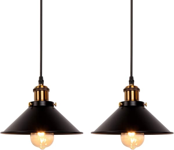 Sæt med 2 Industrielle Retro Sorte Jern Hængende Lamper, Køkken, Bar, Balkon