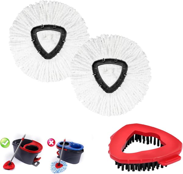 Moppehoved Erstatning 2-pak og 1 Skrubbebørste Combo til Ocedar Easywring 1 Tank System Mikrofiber Spin Mop Erstatningshoved Maskine