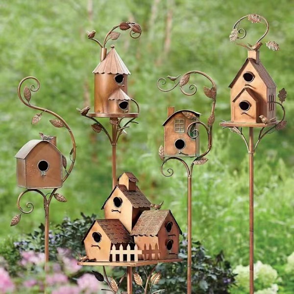 Linnunpönttö metallikiinnike koristeet ulkolintu pesä linnunpönttö puutarhakoriste metallikäsitöitä koristeet Bird feeder red