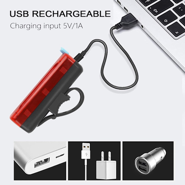 Polkupyörän takavalo, 2 kpl, Erittäin kirkas LED-takavalo, 5 valotilaa, IPX5 vedenpitävä (2 USB-kaapelia mukana)