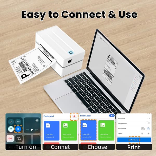 Bluetooth termisk etiketprinter, trådløs 4x6 forsendelsesetiketprinter til små virksomheder, kompatibel med Android iOS og Windows