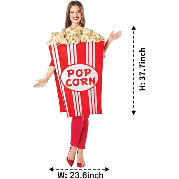 Popcorn-kostume til voksne til Halloweenfester - One Size passer de fleste, sjovt madtema-kostume til karnevaler, cosplay og temaarrangementer