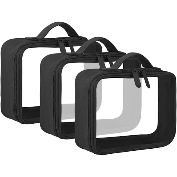 3-pack (samma storlek) Svart necessär med handtag transparent hög